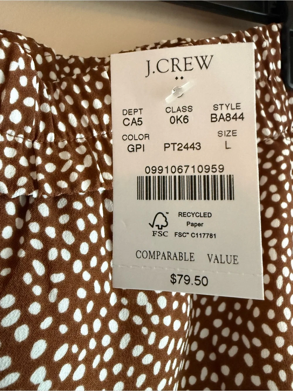 J. Crew Brown and Cream Dot Midi Skirt